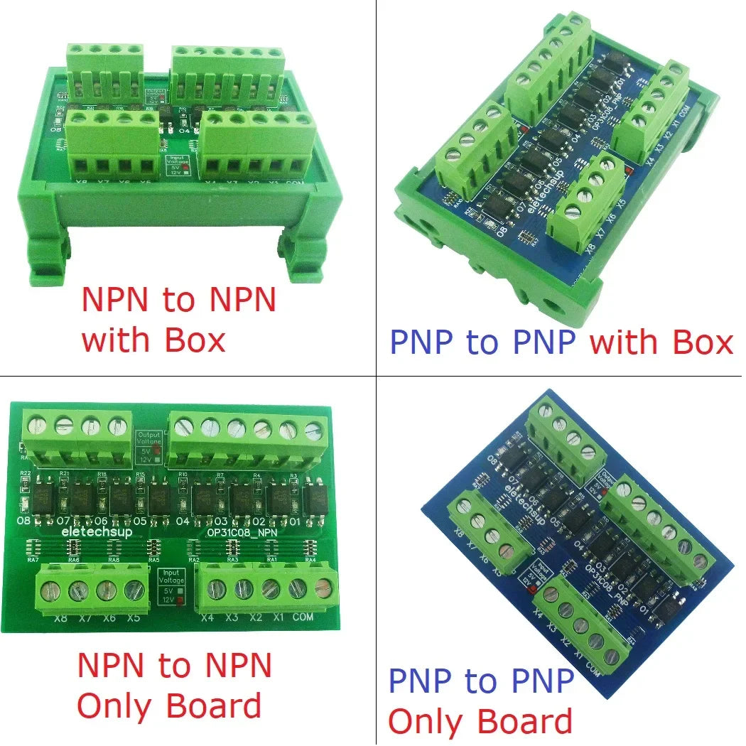 OP31C08 8CH Opto-Isolation Logic Level Converter – 3.3V/5V/12V/24V NPN/PNP Bidirectional GPIO Module with 3000V Isolation for Arduino PLC MCU