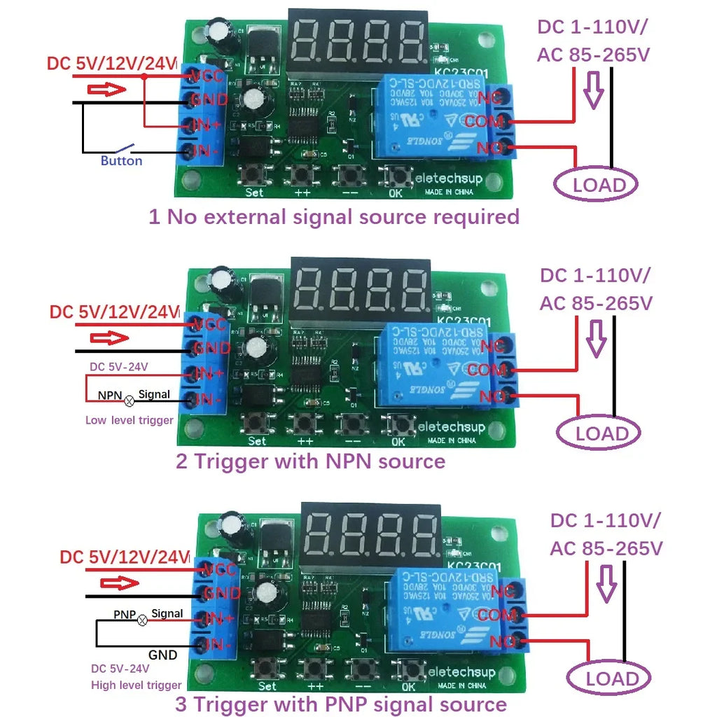 KC23C01 Multifunction Pulse Counter Relay Module – DC 5V 12V 24V Programmable Timer Delay Switch with 12 Modes 10A Output for PLC Automation