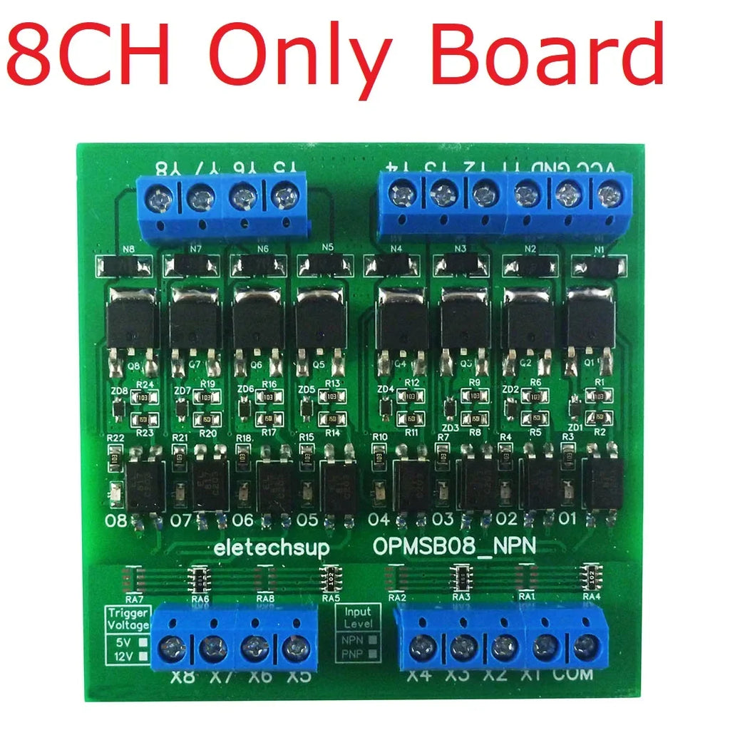 OPMSA04 OPMSB08 OPMSC12 OPMSD16 4-16CH 5A PLC Signal Amplifier Board – DC 3.3-24V NPN/PNP Logic Level Converter with Opto-Isolation & MOS Output for Industrial Automation