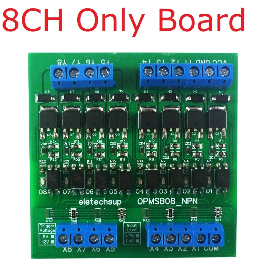 OPMSA04 OPMSB08 OPMSC12 OPMSD16 4-16CH 5A PLC Signal Amplifier Board – DC 3.3-24V NPN/PNP Logic Level Converter with Opto-Isolation & MOS Output for Industrial Automation