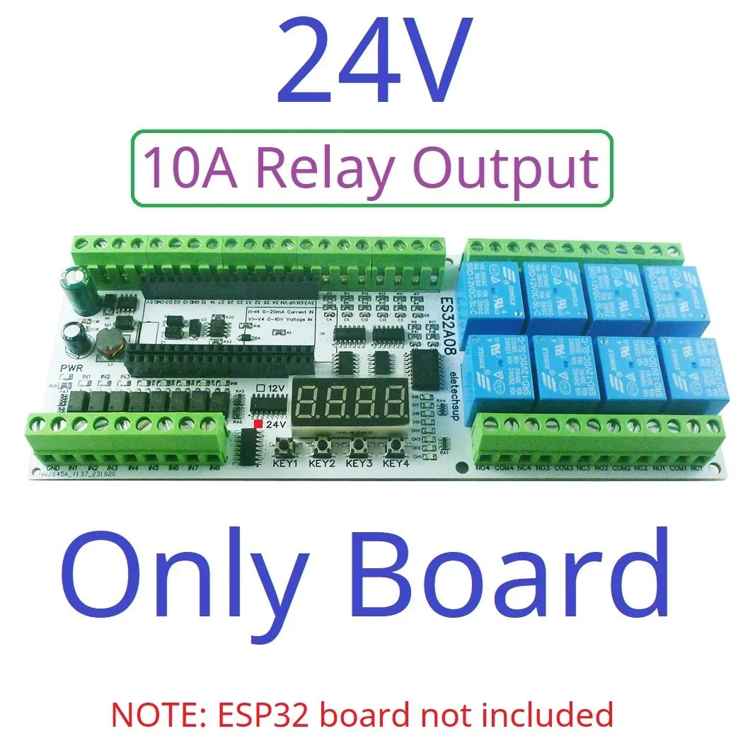 ESP32 38PIN IO Expansion Board ES32A08 Relay ES33B08 Opto-isolated Input 4x 0-10V 4x 4-20MA Digital Tube Display Automation