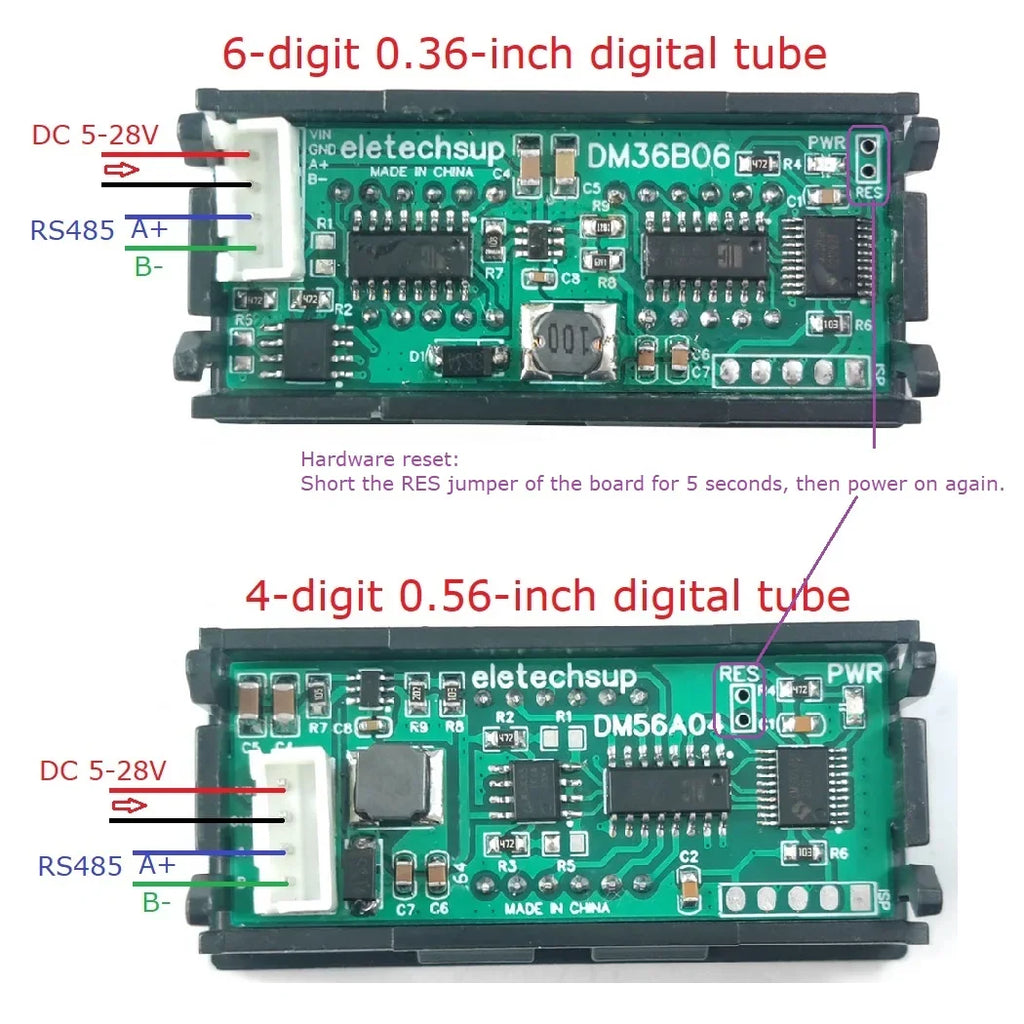DM36B06 DM56A04 4-6 Bit RS485 Modbus RTU LED Display Module – 0.36/0.56 Inch Digital Tube with ASCII Characters for PLC SCADA