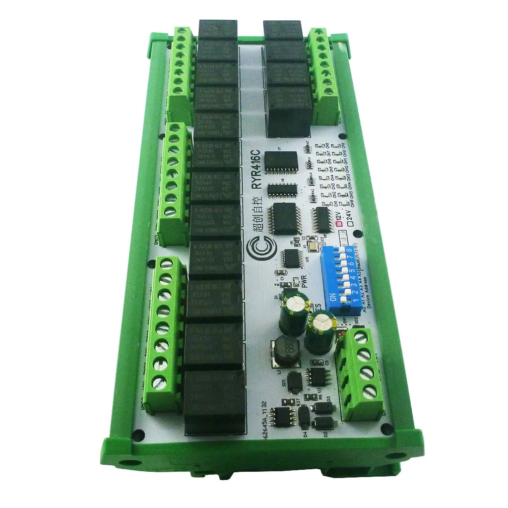 R4D3B16 16CH RS485 Modbus RTU Relay Module – DC 12V/24V Multifunction IO Expansion Board with 10A Output for PLC HMI Smart Home