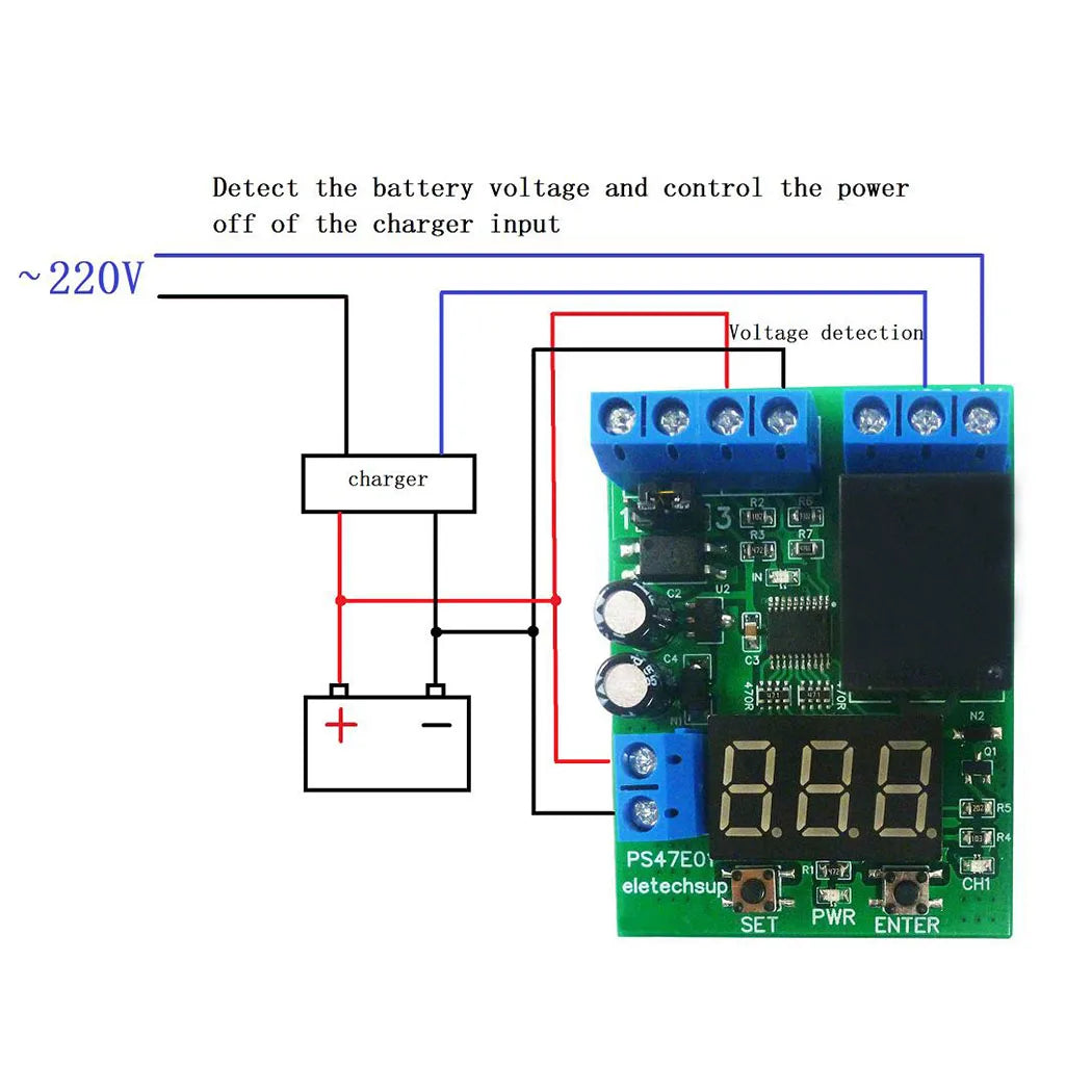 PS47E01 DC 12V/24V Voltage Detection Relay Module – 0-99.9V ±0.1V Accuracy Over/Under Voltage Monitor with 10A Output & 0-999Min Timer