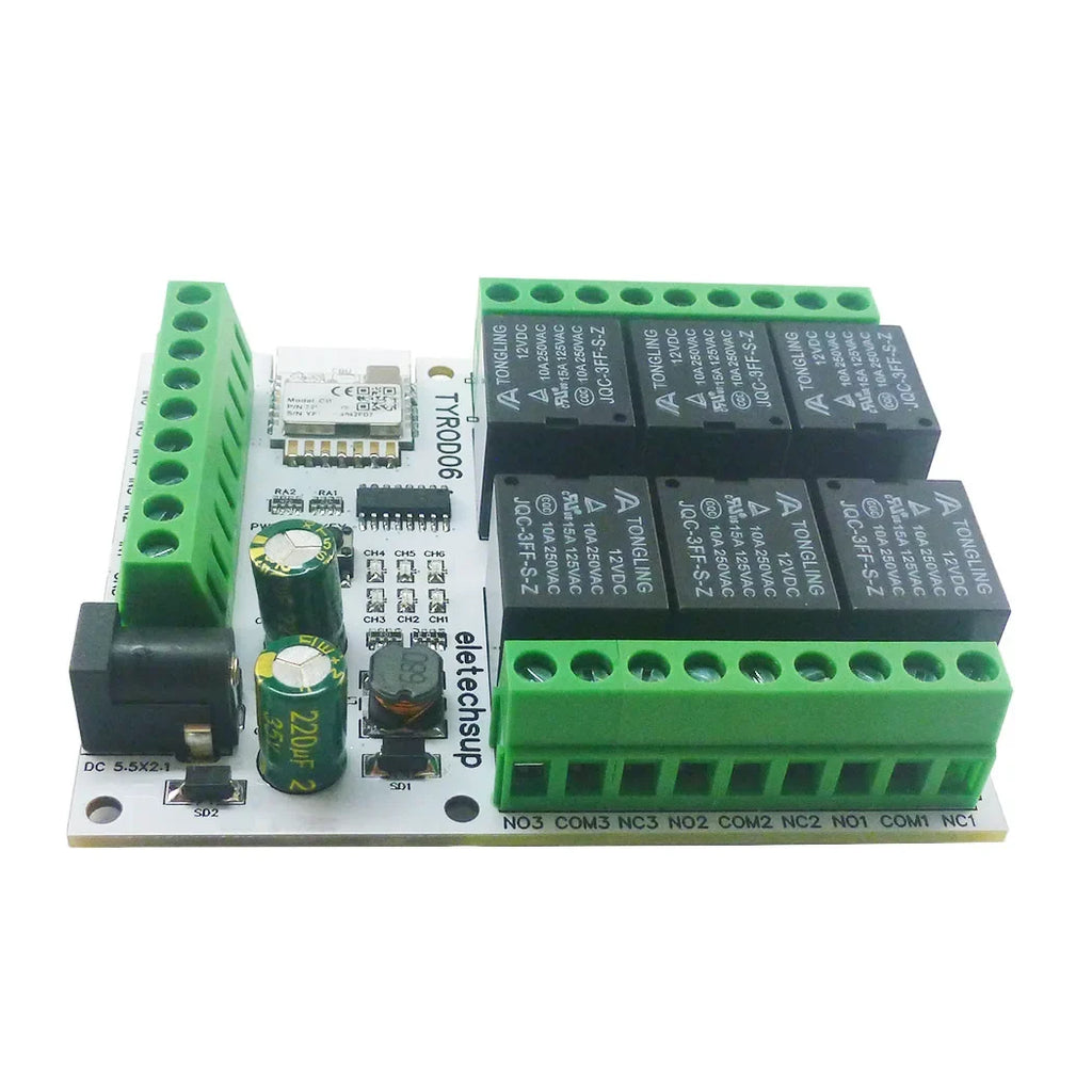 TYROD06 6CH WiFi Smart Relay Module – DC 5V/12V/24V 6DI 6DO 10A IoT Switch with Tuya APP Remote Control for Home Automation