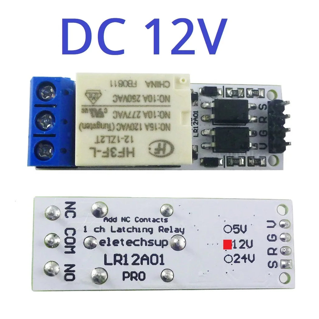 LR12A01 PRO DC 5V 12V 24V Bistable Self-locking Flip-Flop Latch Switch Board for Arduino ESP32 Magnetic Latching Relay Module