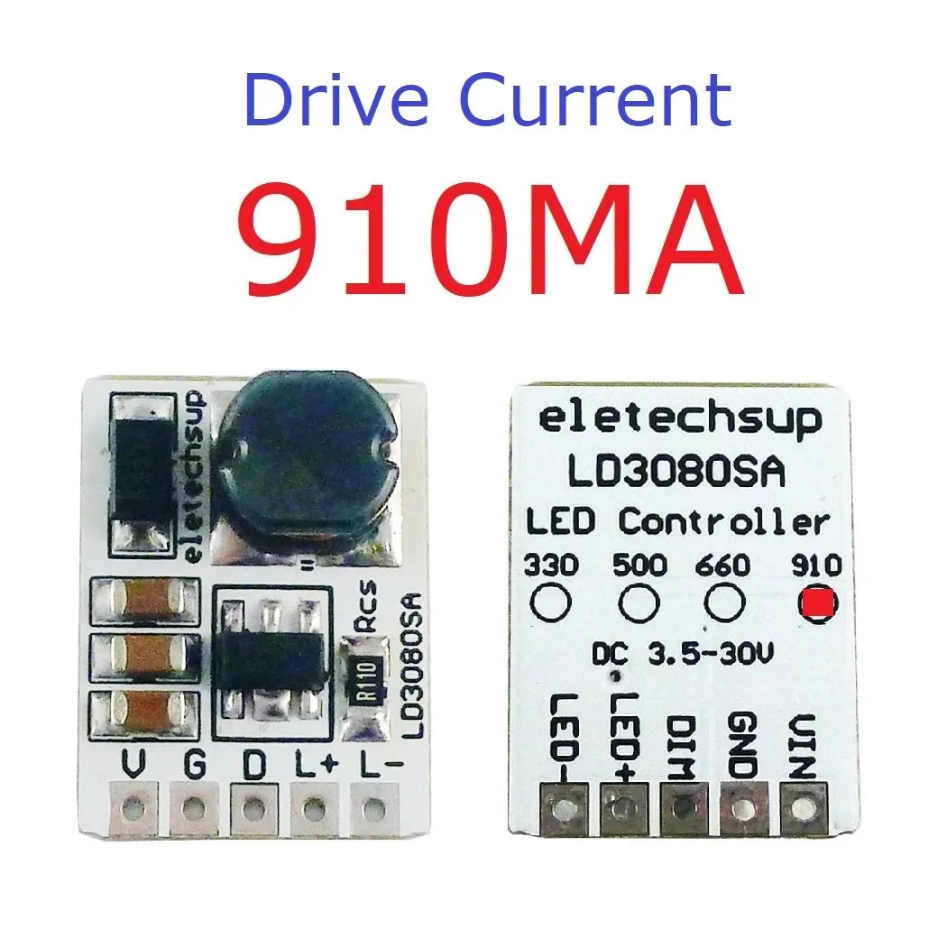 LD3080SA 20W Constant Current LED Driver – DC 3.7-30V PWM Dimming Module with 330/500/660/910mA Selectable Output for Flashlight Headlight
