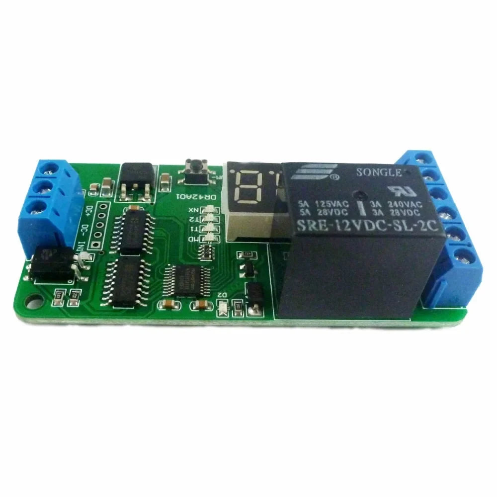 DR42A01 Dual CH 12V DPDT Delay Relay Module – 18-Mode 0.01s Timer for Stereo Audio Polarity Reversal PLC Control