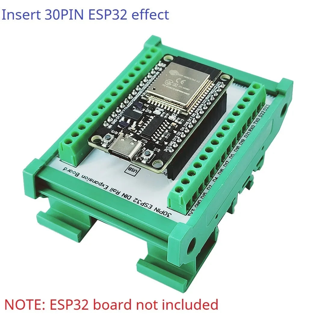 DNESA30 DNESP32 DIN Rail Mount Screw Terminal Adapter – 3.96mm Breakout Board for 30/38-Pin ESP32 WROOM-32 DevKitC with DIN35/C45 Rail