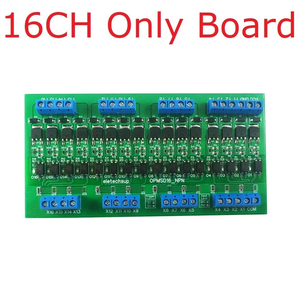 OPMSA04 OPMSB08 OPMSC12 OPMSD16 4-16CH 5A PLC Signal Amplifier Board – DC 3.3-24V NPN/PNP Logic Level Converter with Opto-Isolation & MOS Output for Industrial Automation