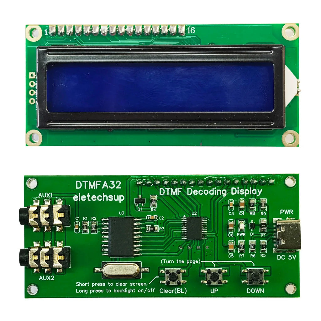 DTMFA32 DTMF Decoding Display Board 120 Codes 32 Characters Dual AUX 3.5mm Audio Decoder DC 5V for Intercom Phone