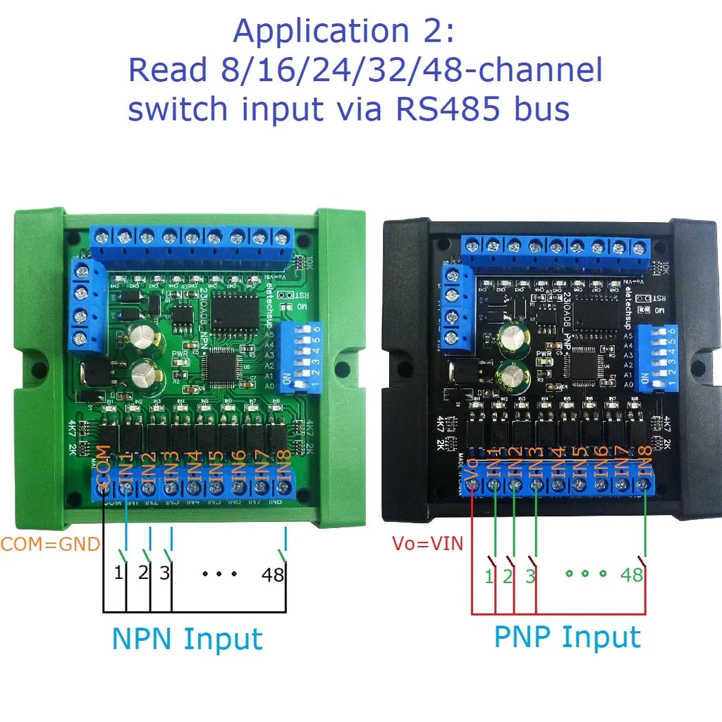 8/16/24/32/48CH Multifunction RS485 Remote IO Module – NPN/PNP DI-DO Expansion Board with DIN Rail & Modbus RTU for PLC Industrial Automation