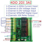 R4D7G04 2AI-2DI-20DO Multifunction Relay Module – RS485 Modbus RTU 4-20mA/0-10V Analog Input PLC IO Expansion Board 10A Output