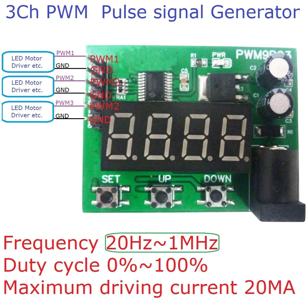 PWM9B03 3-Channel High Precision PWM Signal Generator – DC 12V/24V Pulse Frequency Duty Cycle Adjustable Module for LED Dimming Motor Speed Control