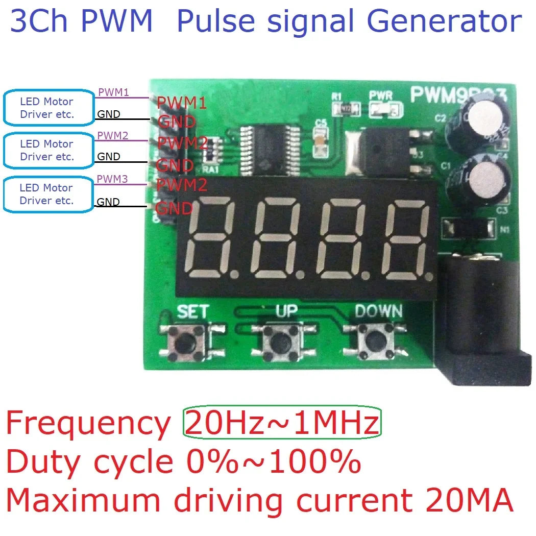 PWM9B03 3-Channel High Precision PWM Signal Generator – DC 12V/24V Pulse Frequency Duty Cycle Adjustable Module for LED Dimming Motor Speed Control