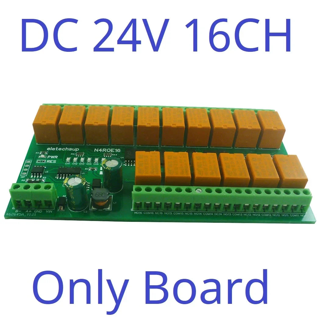 N4D3E16 16CH RS485 Modbus RTU Relay Module – DC 12V/24V Digital Output Board with 10A SPDT Contacts for PLC IO Expansion