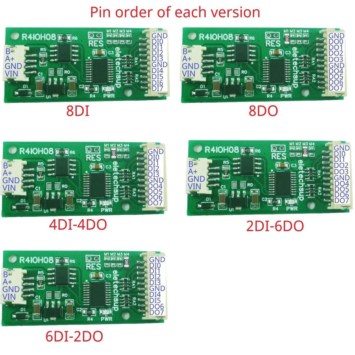 R4IOH08 Mini 8CH RS485 Multifunction DI-DO Module – 5 Modes NPN/PNP Configurable Digital IO Board Modbus RTU for PLC Expansion DC 5V/12V/24V