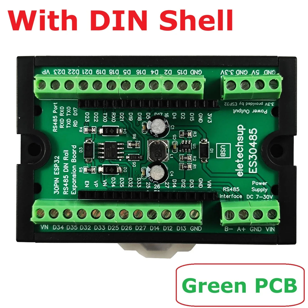 eletechsup ES30485 ESP32 RS485 DIN Rail Mount PLC Data Acquisition Board DC 7-30V Wide Voltage WiFi BT IOT MQTT Module