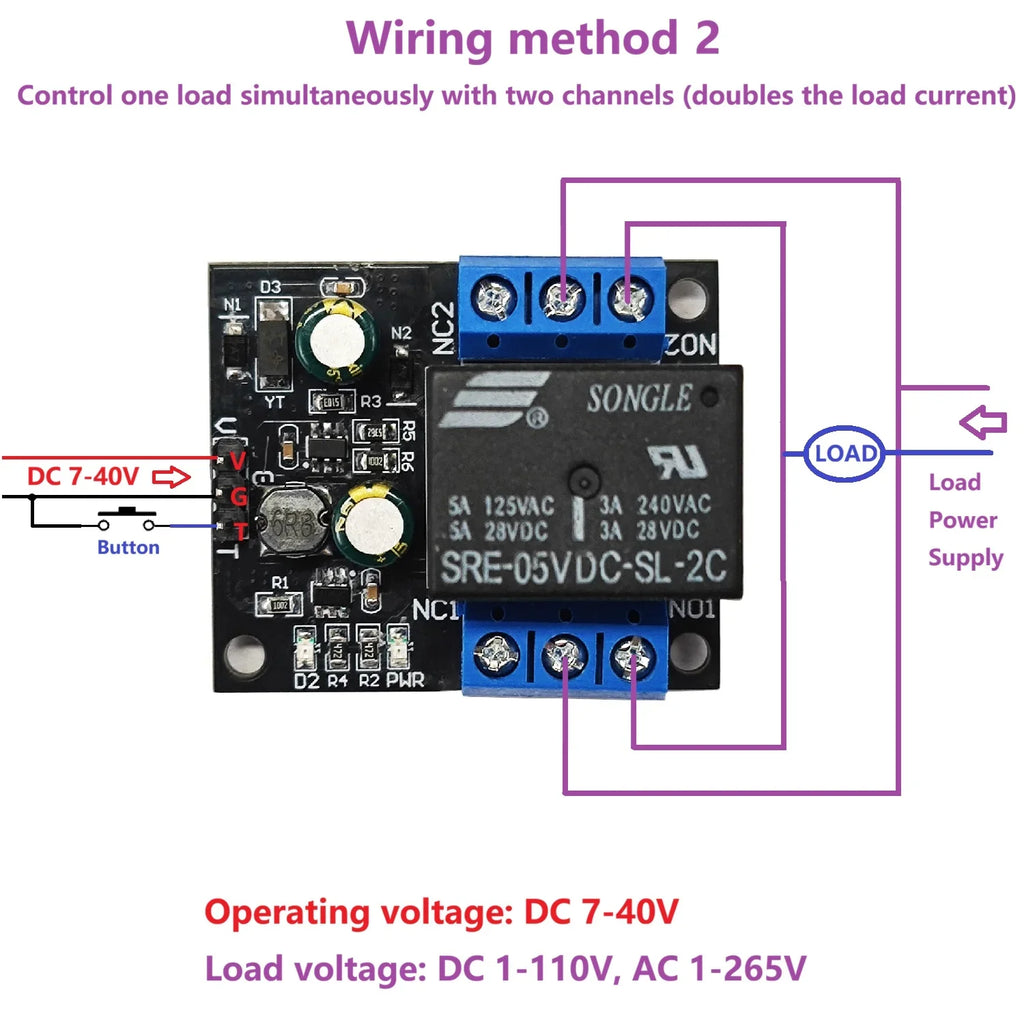 DR26F01 DPDT Self-Locking Relay Module – DC 7-40V 5A Bistable Latching Switch with Low Pulse Trigger for Motor Reverse Polarity Control