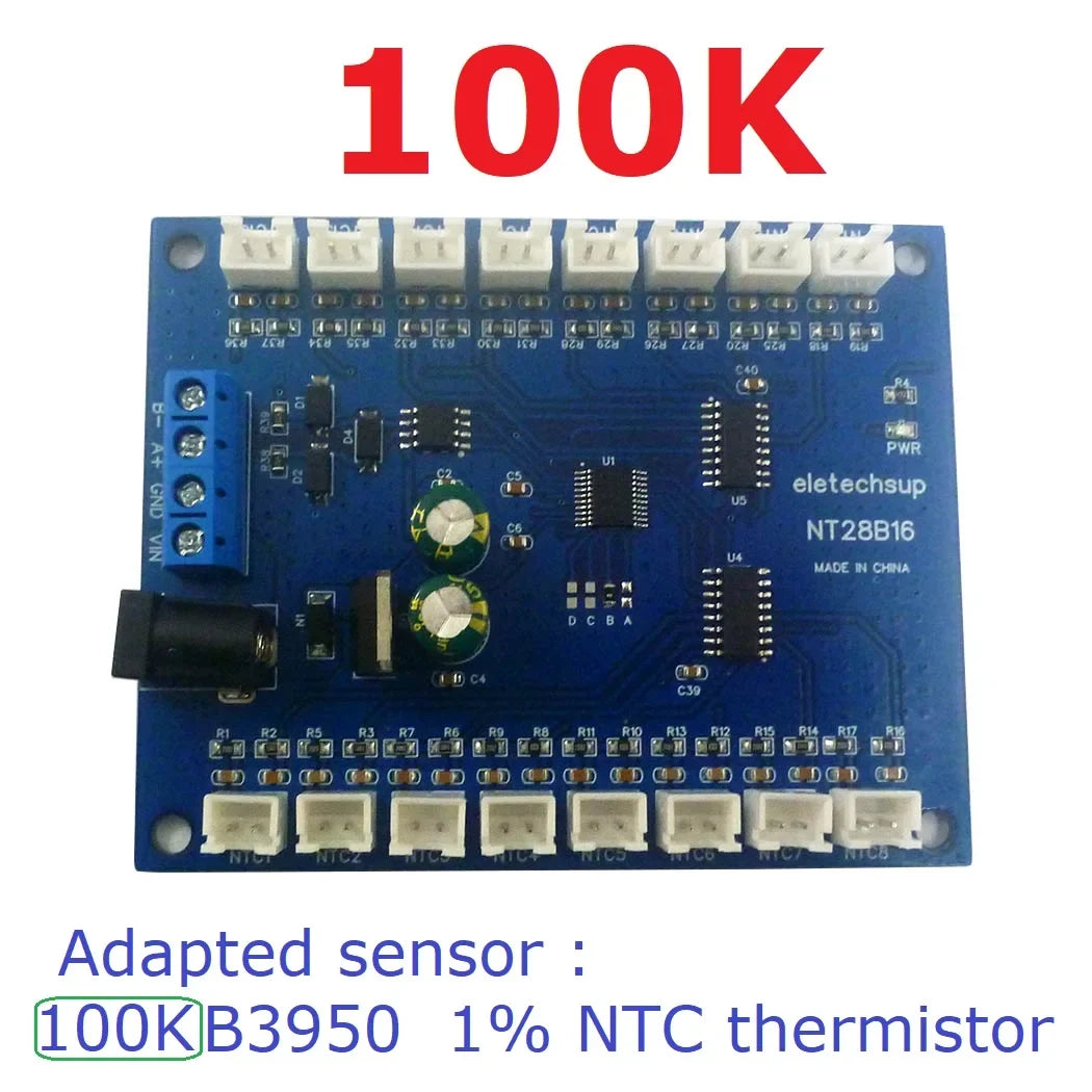 NT28B16 16CH RS485 Temperature Collector – Modbus RTU Paperless Recorder with 10K/20K/50K/100K B3950 NTC Sensor for PLC SCADA