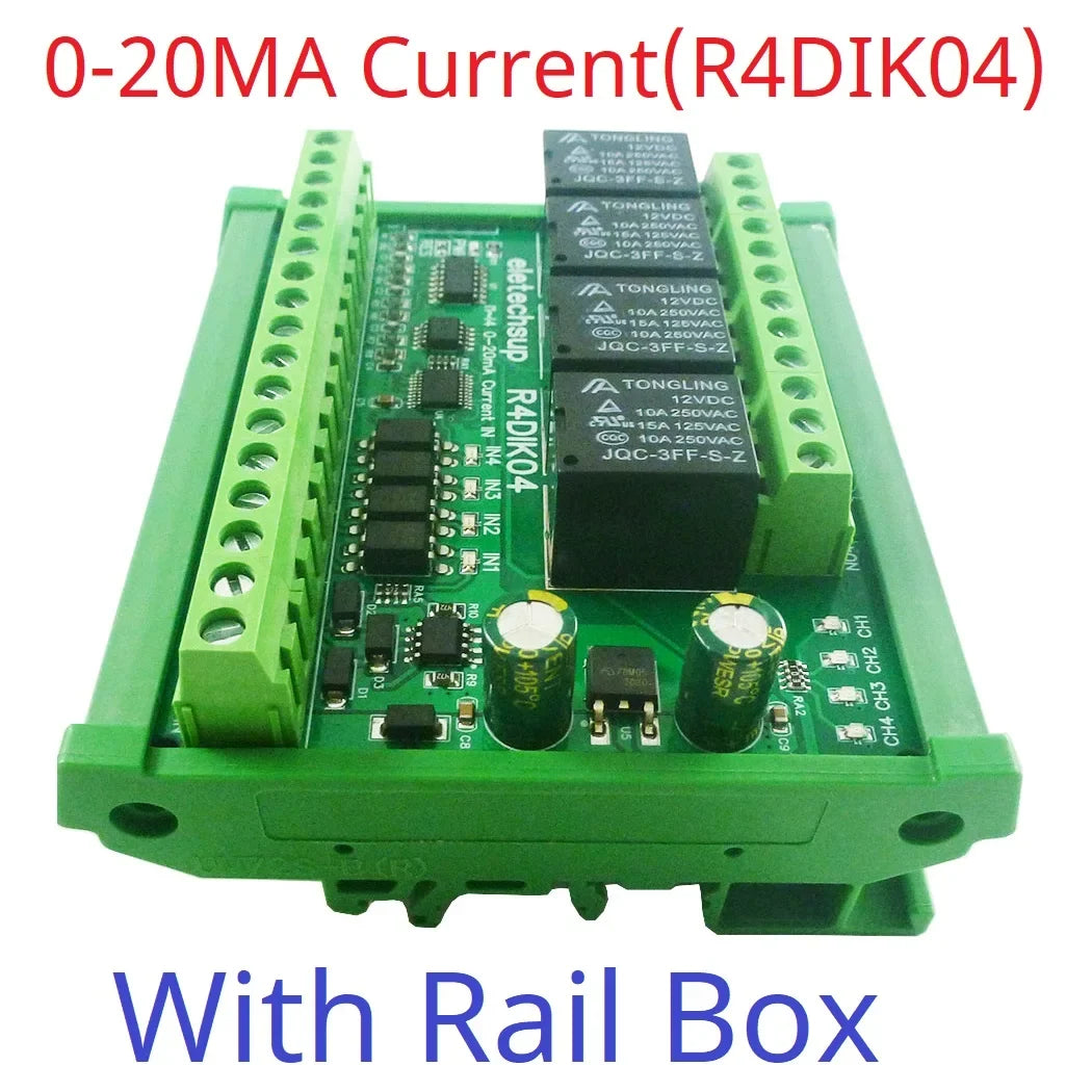 R4DIK04 R4DVI04 Modbus RTU RS485 Remote IO Module 4AI 4DI 4DO 4-20mA 0-20mA 0-5V 0-10V Relay Board 12V 24V