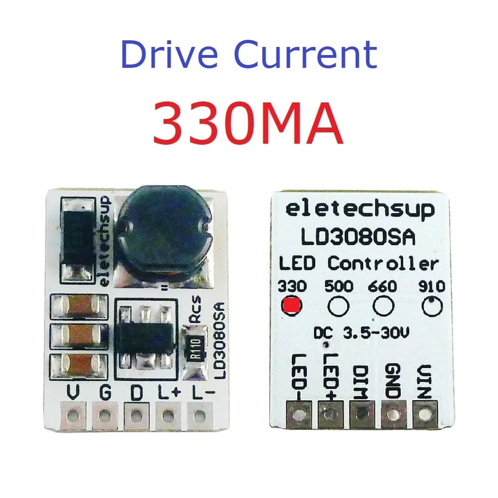 LD3080SA 20W Constant Current LED Driver – DC 3.7-30V PWM Dimming Module with 330/500/660/910mA Selectable Output for Flashlight Headlight