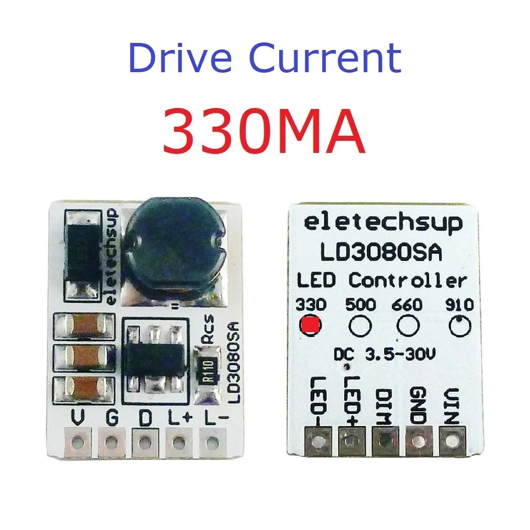 LD3080SA 20W Constant Current LED Driver – DC 3.7-30V PWM Dimming Module with 330/500/660/910mA Selectable Output for Flashlight Headlight