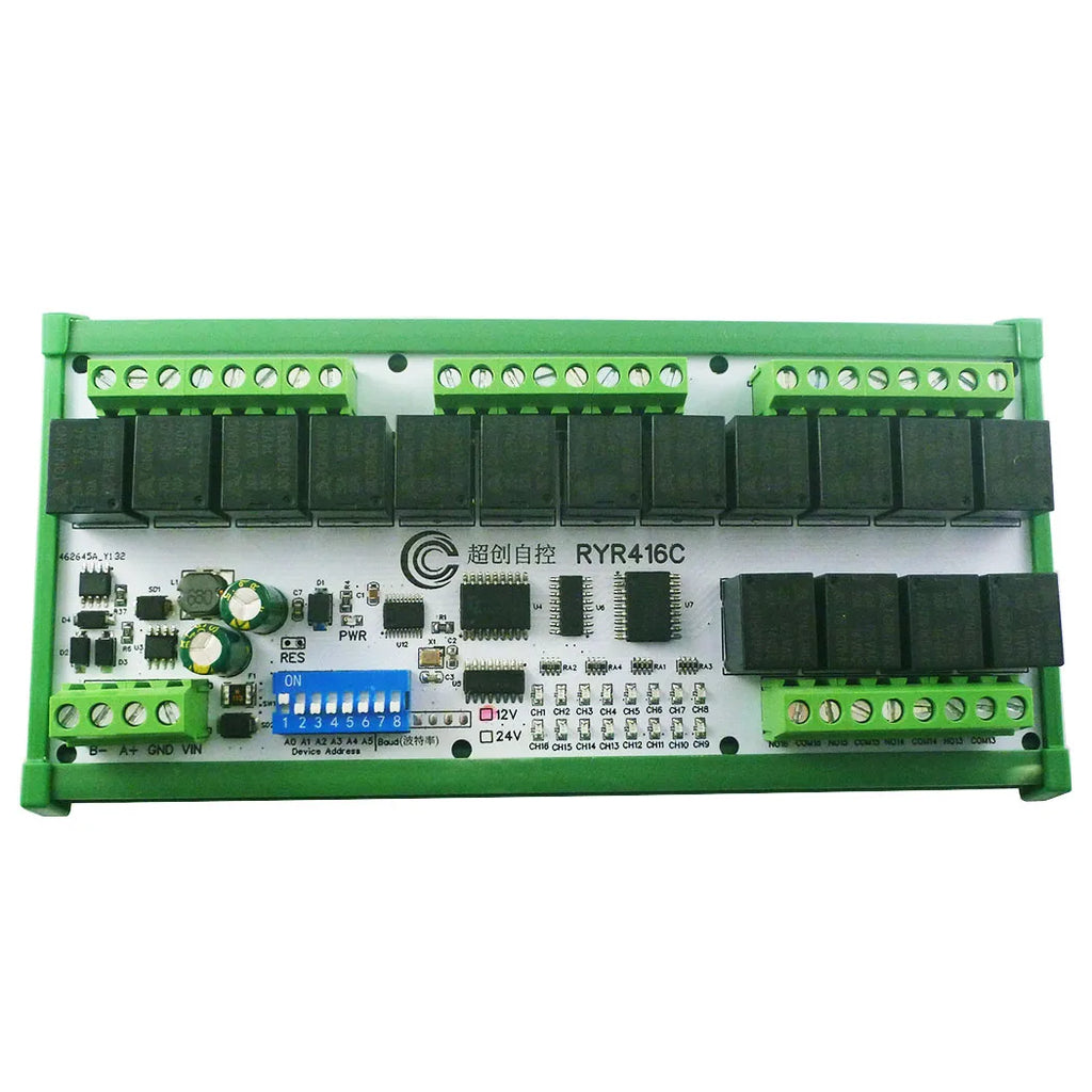 R4D3B16 16CH RS485 Modbus RTU Relay Module – DC 12V/24V Multifunction IO Expansion Board with 10A Output for PLC HMI Smart Home
