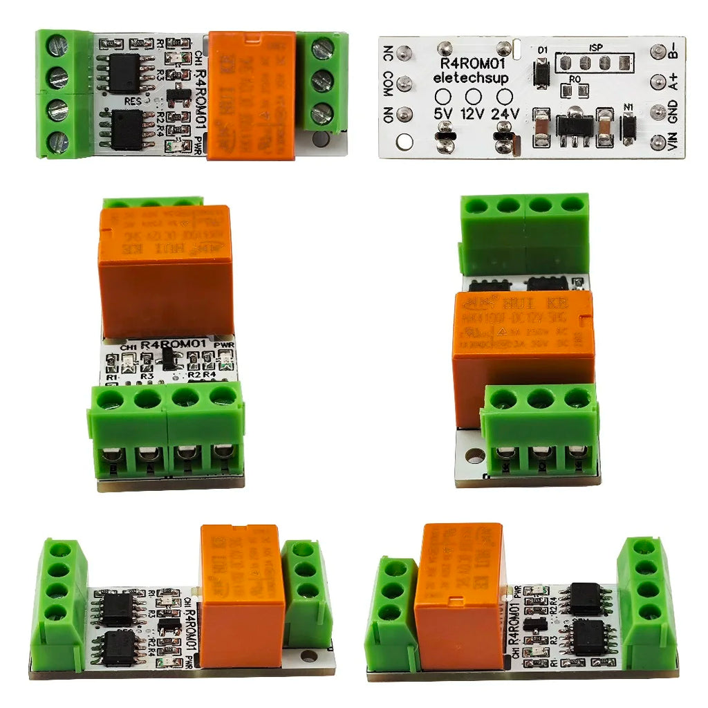 R4ROM01 3A Mini RS485 Relay Module – Low Noise 5V/12V/24V Modbus RTU Remote IO Board with 6 Control Commands for PLC Smart Home