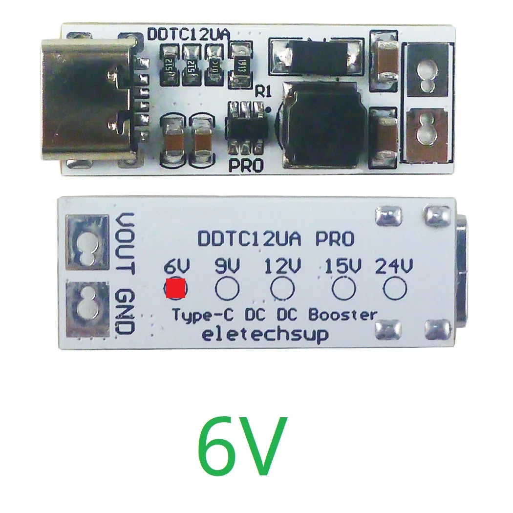 DDTC12UA_PRO Type-C to Type-C DC-DC Boost Converter 5V to 6V 9V 12V 15V 24V Step Up Voltage Regulator Module for Router Camera