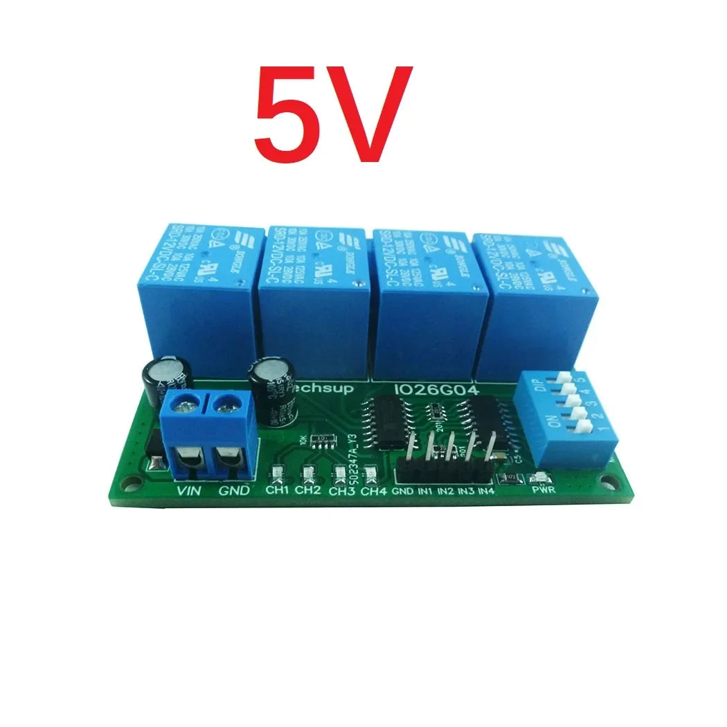 IO26G04 4CH Multifunction Delay Relay Module – DC 5V/12V/24V Timer Switch with Flip-Flop Latch Self-Locking Interlock for PLC Power Sequencer