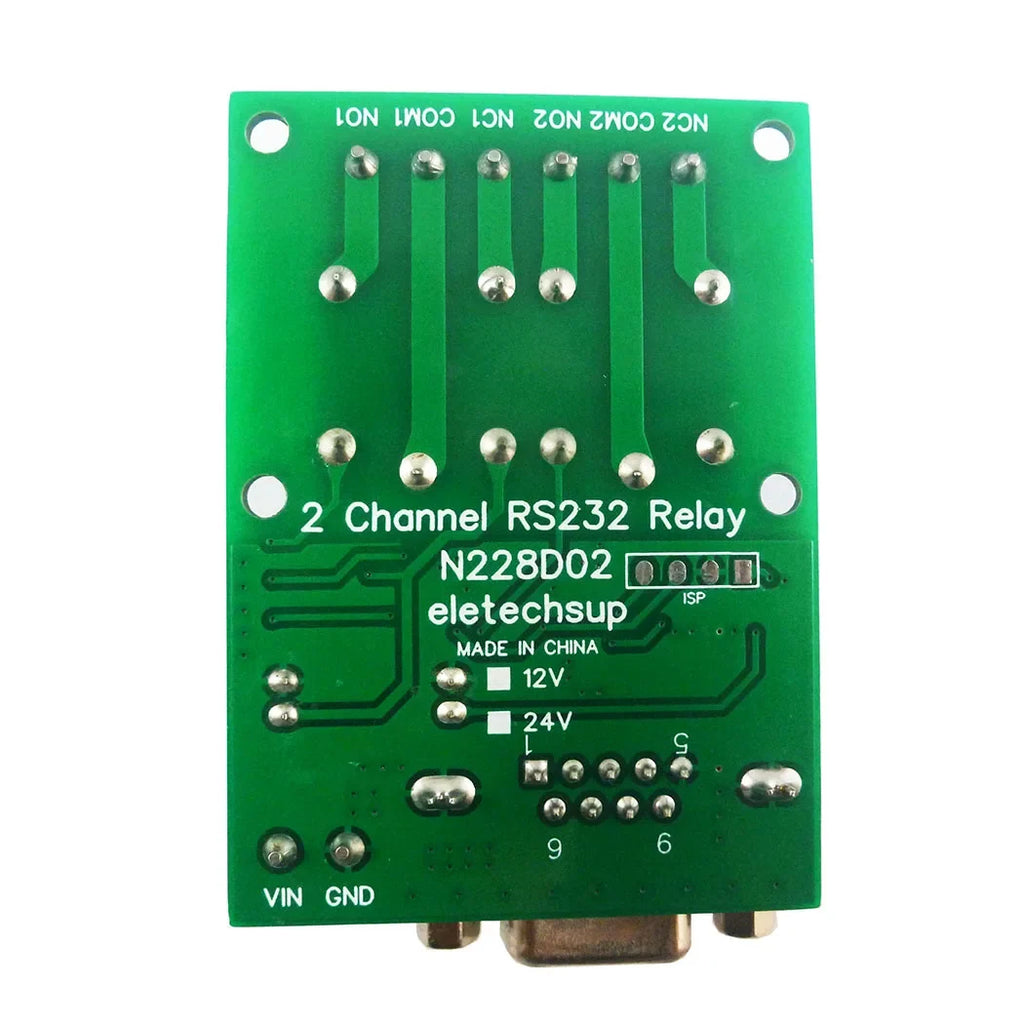 N228D02 2CH RS232 Relay Module – DC 12V/24V DB9 Serial Port Switch Board with 10A Output for PC PLC Motor LED PTZ Control