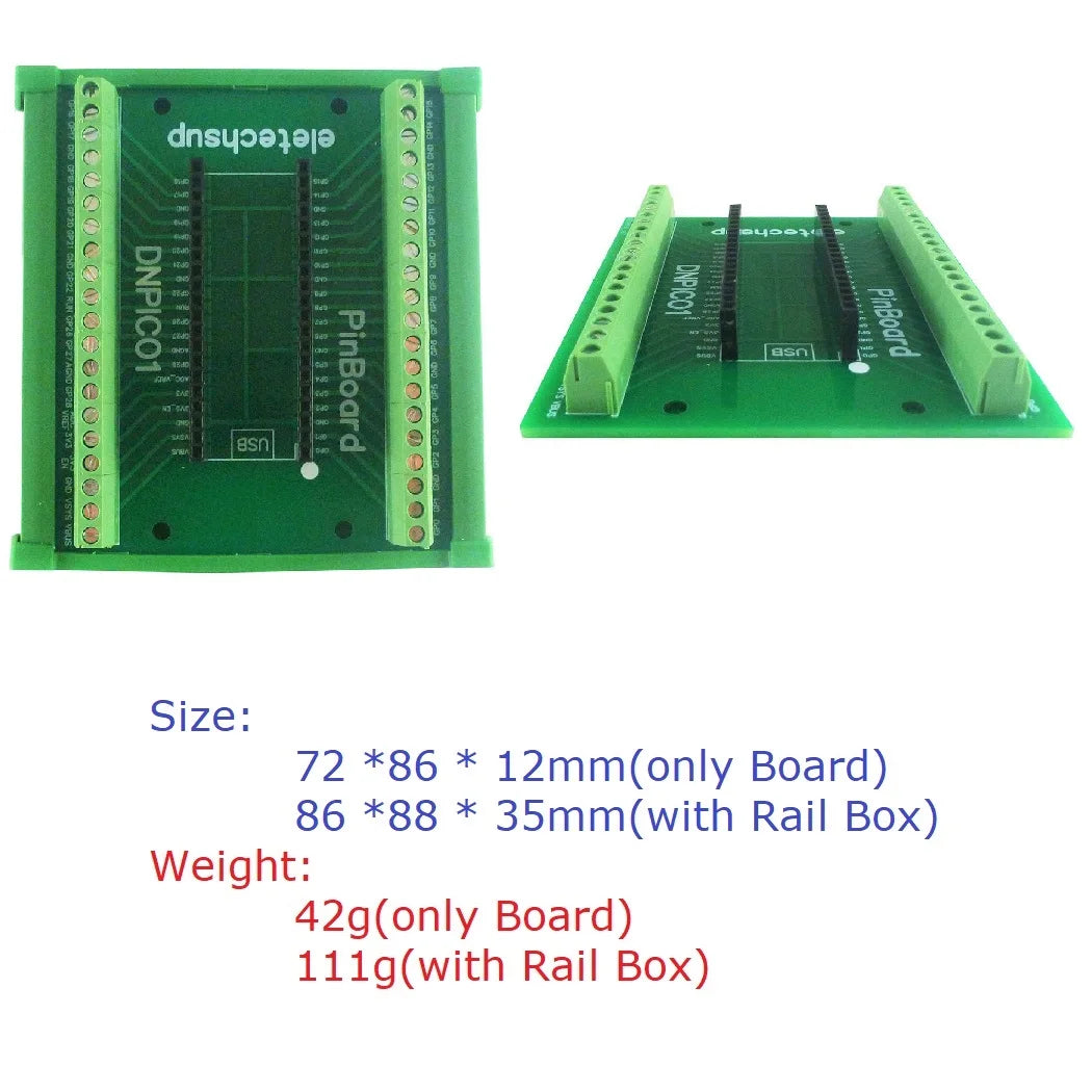 DNPIC01 DIN Rail Mount Screw Terminal Adapter – 3.96mm Breakout Board for Raspberry Pi Pico RP2040 Industrial PLC Automation