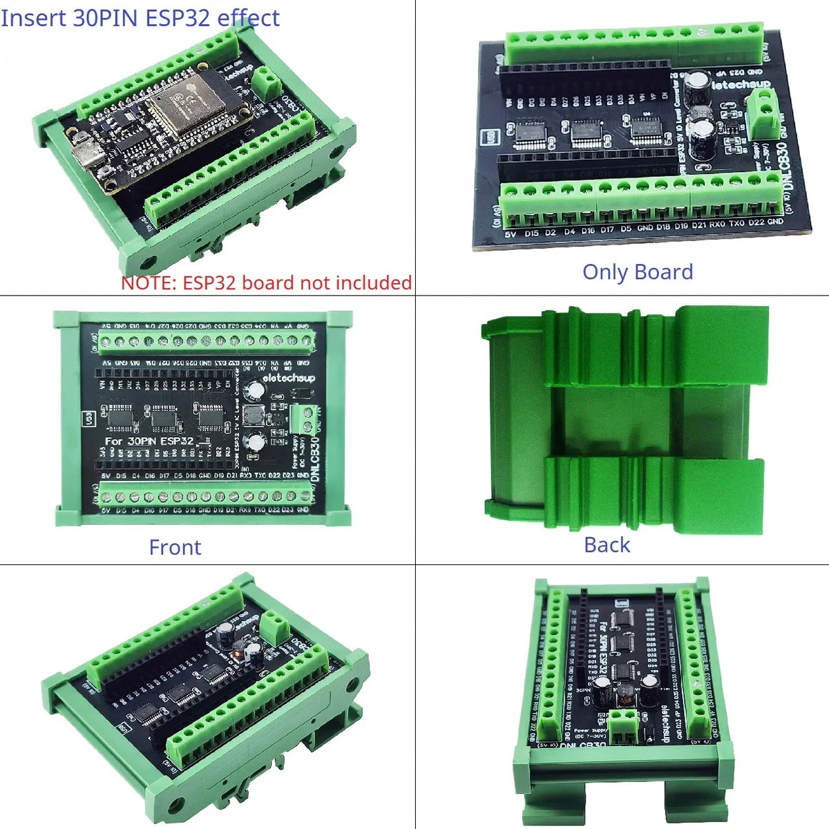 DNLCB30 ESP32 3.3V 5V Bidirectional Level Converter High Speed 1MHz IO Shifter for UART SPI I2C ESP32 30P Expansion Board Din Rail Mount