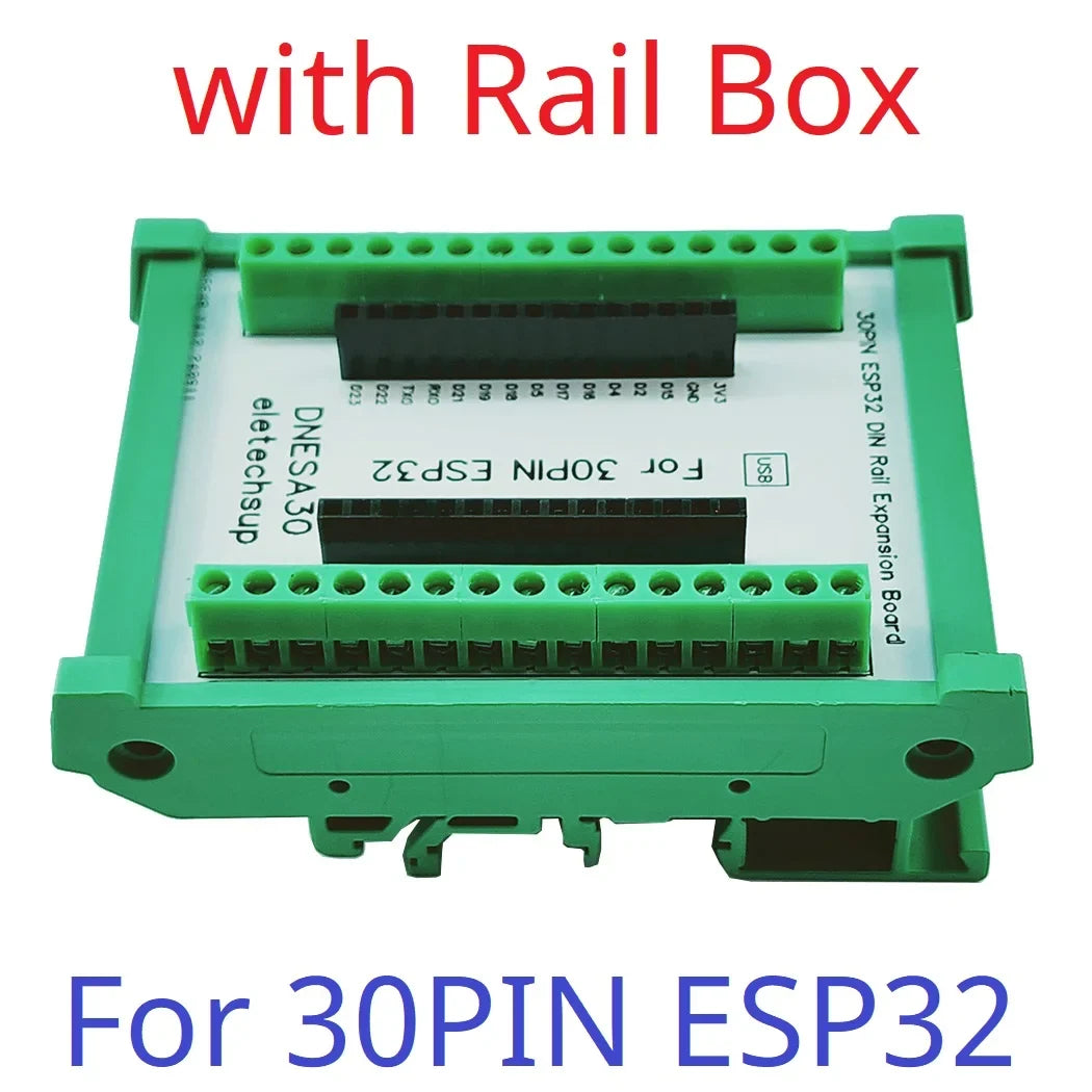 DNESA30 DNESP32 DIN Rail Mount Screw Terminal Adapter – 3.96mm Breakout Board for 30/38-Pin ESP32 WROOM-32 DevKitC with DIN35/C45 Rail