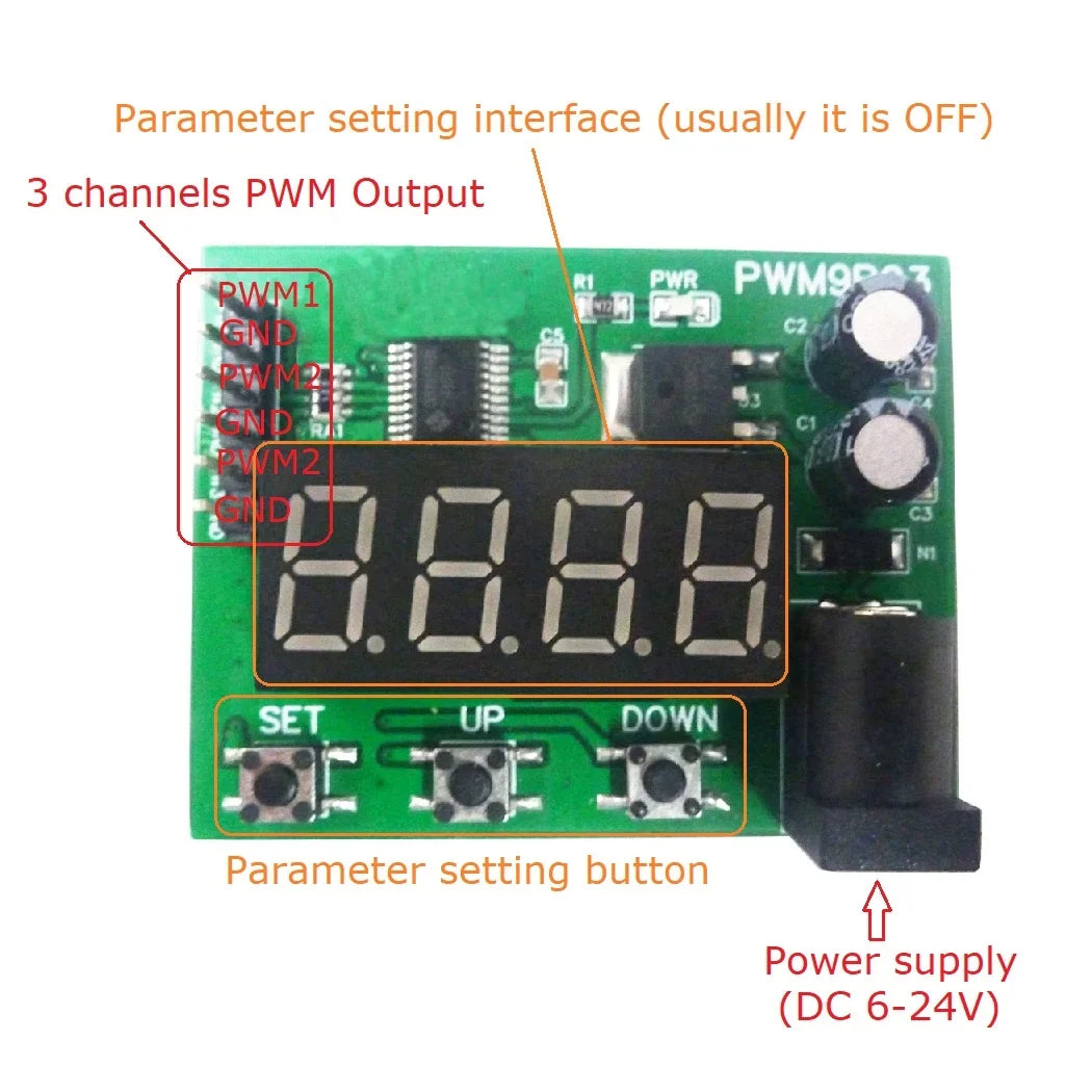 PWM9B03 3-Channel High Precision PWM Signal Generator – DC 12V/24V Pulse Frequency Duty Cycle Adjustable Module for LED Dimming Motor Speed Control