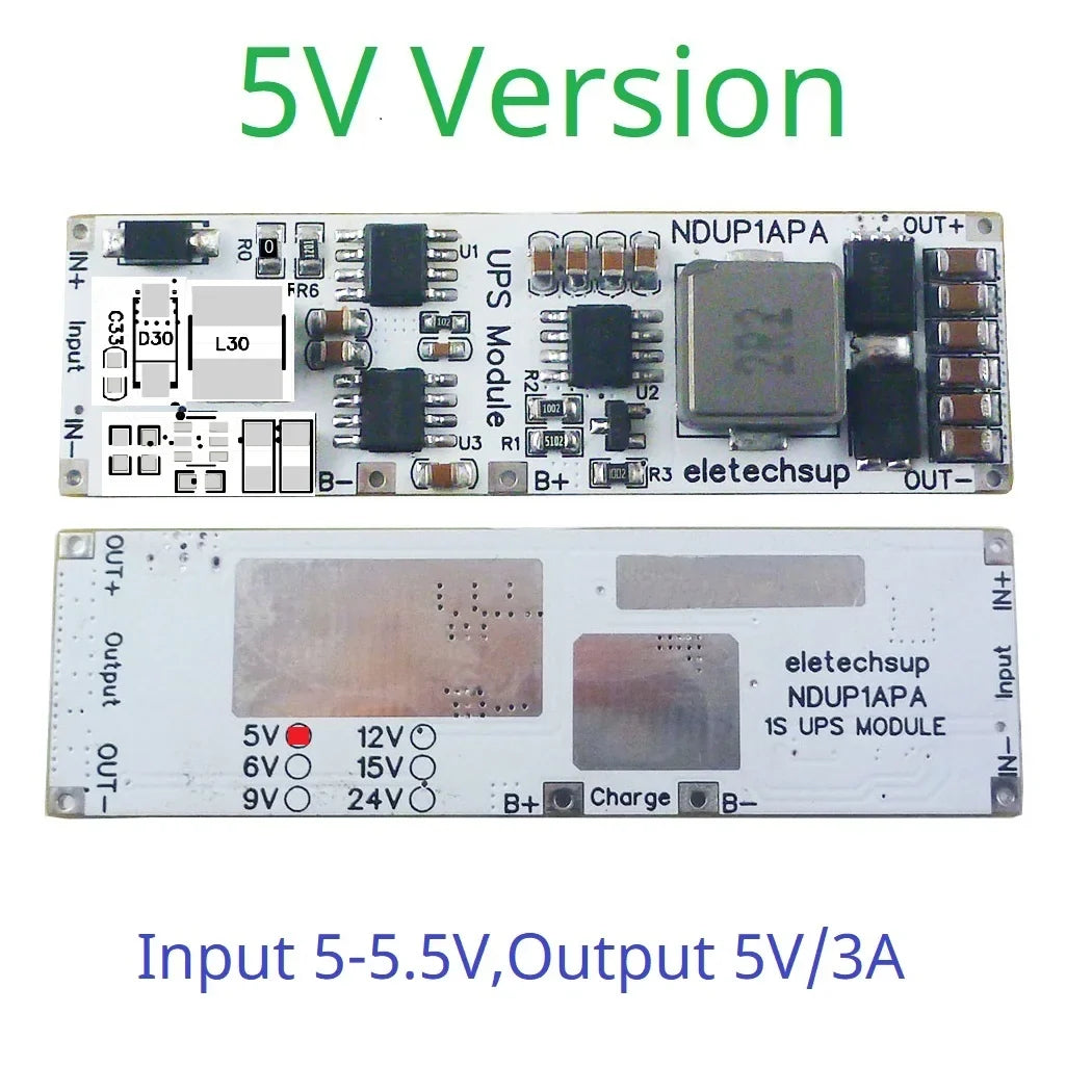 NDUP1APA 15W 2-in-1 UPS Module – 5-24V Uninterruptible Power Supply with 3.7V/4.2V Li-ion Battery Charger & Booster for Router PLC IoT