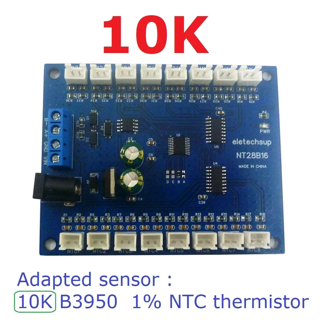 NT28B16 16CH RS485 Temperature Collector – Modbus RTU Paperless Recorder with 10K/20K/50K/100K B3950 NTC Sensor for PLC SCADA