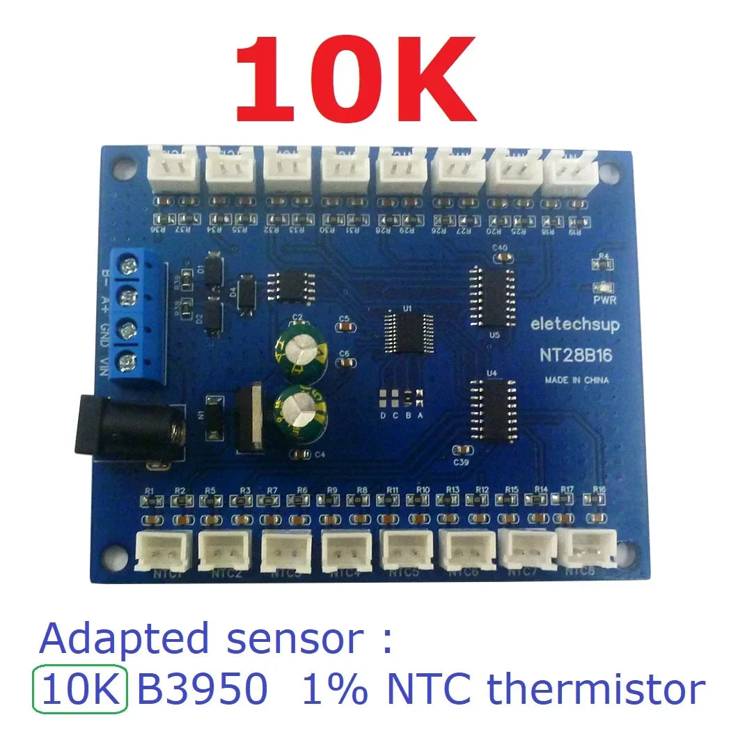 NT28B16 16CH RS485 Temperature Collector – Modbus RTU Paperless Recorder with 10K/20K/50K/100K B3950 NTC Sensor for PLC SCADA