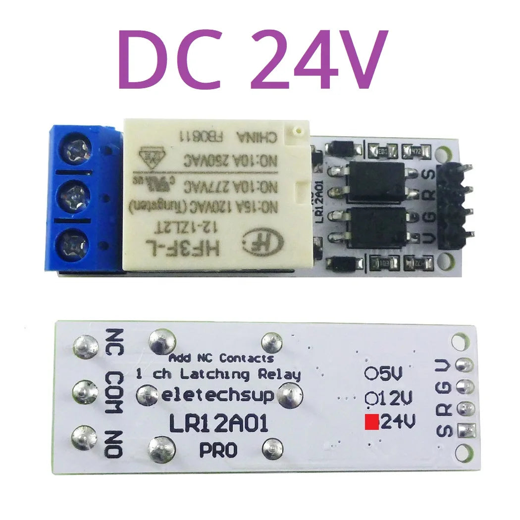 LR12A01 PRO DC 5V 12V 24V Bistable Self-locking Flip-Flop Latch Switch Board for Arduino ESP32 Magnetic Latching Relay Module