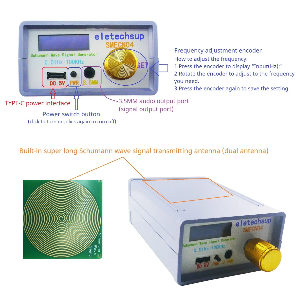 SMECN04 0.01-100kHz Schumann Resonance Generator – 7.83Hz Pure Sine Wave Sleep Aid Device for Relaxation Meditation Stress Relief