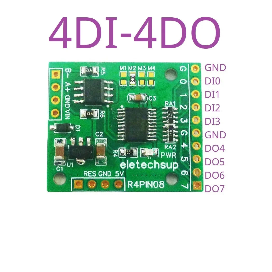 R4PIN08 8CH Multifunction RS485 IO Core Board – 2.54mm Pin Configurable Digital Input Output Module Modbus RTU for PLC HMI Remote IO Expansion