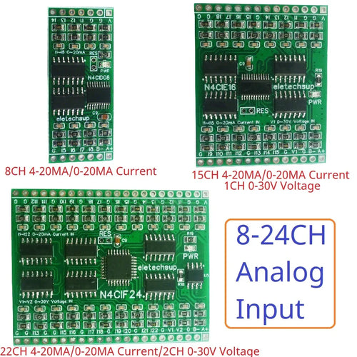 8-24 Channel Industrial Analog Input Module – Modbus RTU 4-20mA/0-20mA/0-5V/0-10V Current Voltage Data Collector N4CID08 N4CIE16 N4CIF24 for PLC Sensor Monitoring