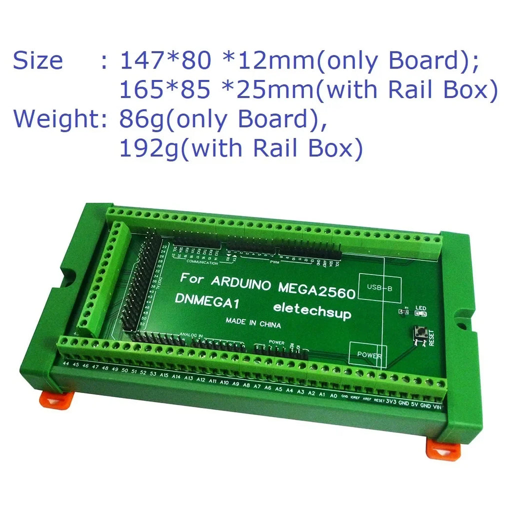 DNMEGA1 DIN Rail Mount Screw Terminal Adapter – 3.96mm Breakout Board for Arduino MEGA2560 R3 Industrial Control PLC Projects