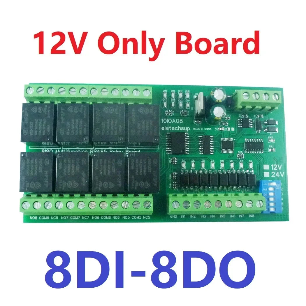 DC 12V 1/2/4/8/12 Channel Isolation DI-DO PLC IO Expanding Board RS485 Relay Module 10IOA01 10IOA02 10IOA04 10IOA08 10IOA12 Modbus RTU Code 01 05 15 02 03 06 16