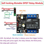 DR26F01 DPDT Self-Locking Relay Module – DC 7-40V 5A Bistable Latching Switch with Low Pulse Trigger for Motor Reverse Polarity Control