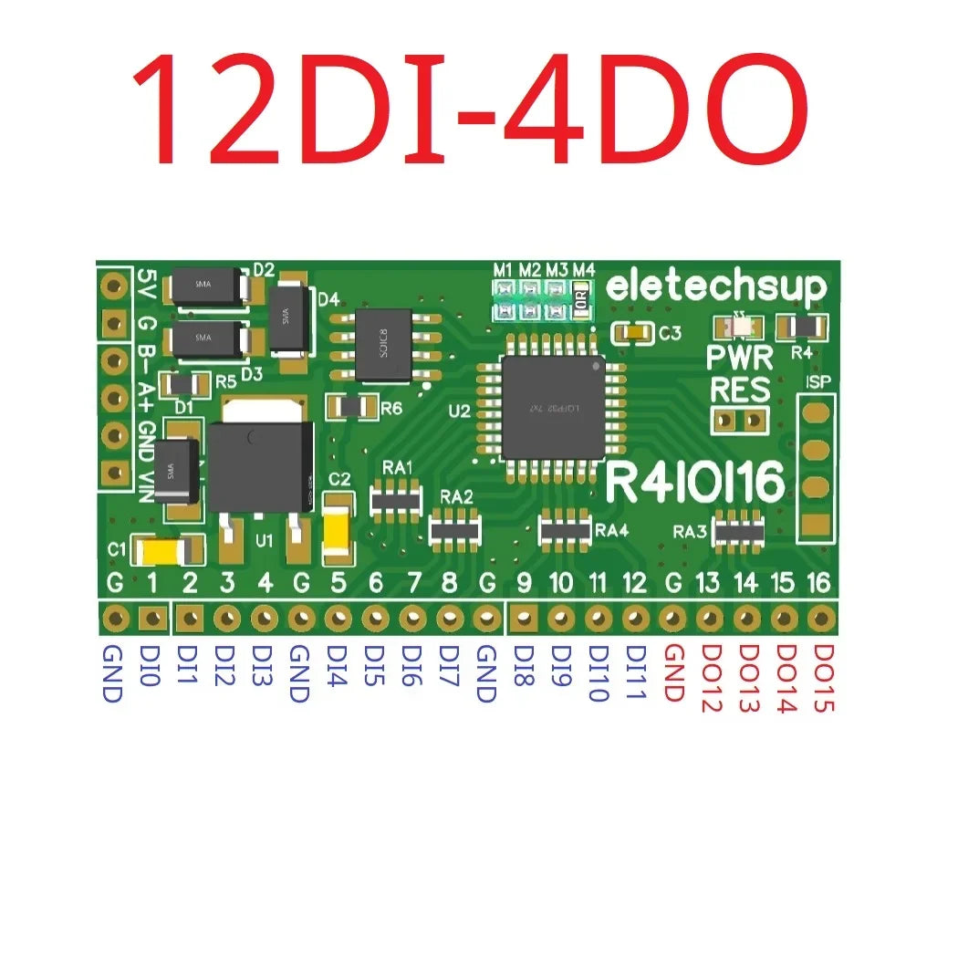 16CH 5 IN 1 Modbus Rtu Digital IO Module RS485 NPN PNP DI-DO Pin Core Board Switching Input Output PLC HMI Remote IO Expanding