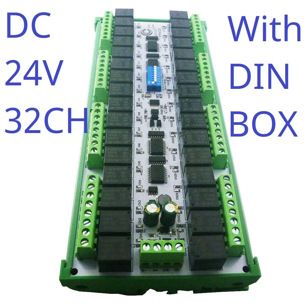 RYR432D 32CH 20A DIN Rail Relay Module – RS485 Modbus RTU with DIP Switch Setup for PLC Industrial Automation Smart Home