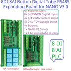 DN23E08 DN24F08 8DI-8AI-8DO IO Expansion Board for Arduino Nano V3.0 – RS485 Modbus RTU PLC Module with 4-20mA/0-10V Analog Input