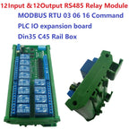 12CH RS485 Relay Module 12V/24V Modbus RTU DIN Rail Mount for PLC PTZ N4D8C12